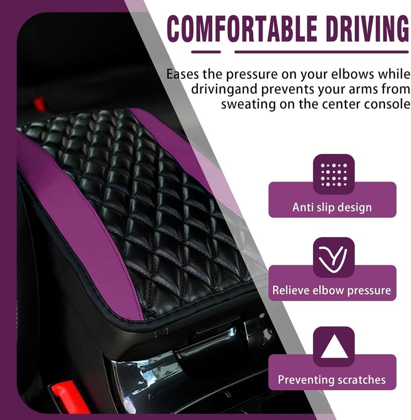 Couslcd Auto Center Console Pad, Universal Waterproof Armrest Seat Box Cover, Car Interior Accessories, Leather Auto Armrest Cover Protector for Most Vehicle, SUV, Truck (Purple) - Image 4